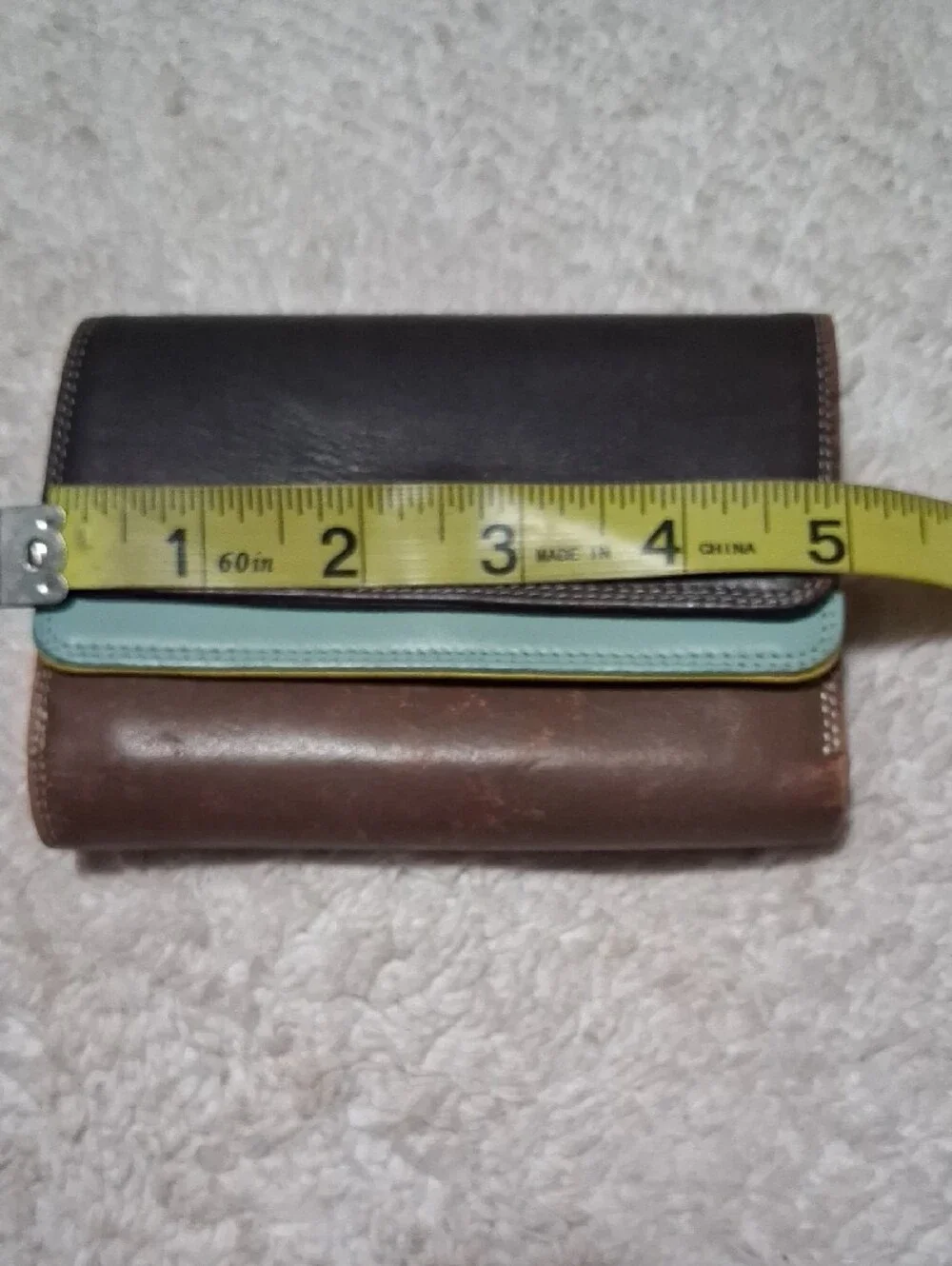 Tri-Tone Leather Wallet in Black, Brown and Light Blue